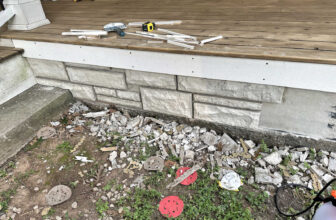 Front Porch Skirting Progress – Attaching Faux Concrete Stones To A Concrete Porch